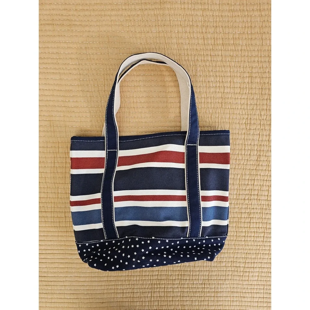 Lands End Canvas Tote Bag Patriotic Americana Stripes Stars Holiday